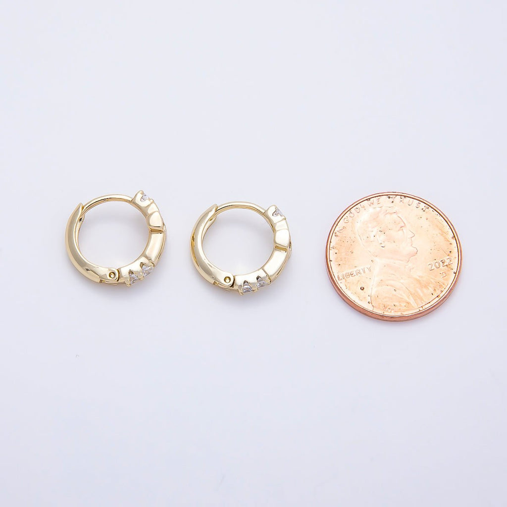 14K Gold Filled 13.5mm Open Cross Outline Micro Paved CZ Huggie Earrings