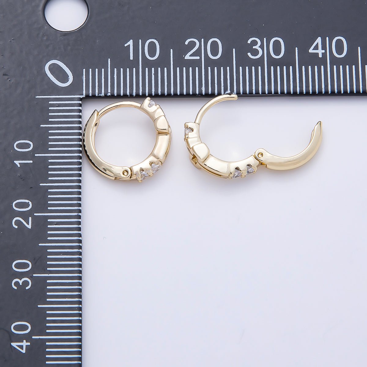 14K Gold Filled 13.5mm Open Cross Outline Micro Paved CZ Huggie Earrings