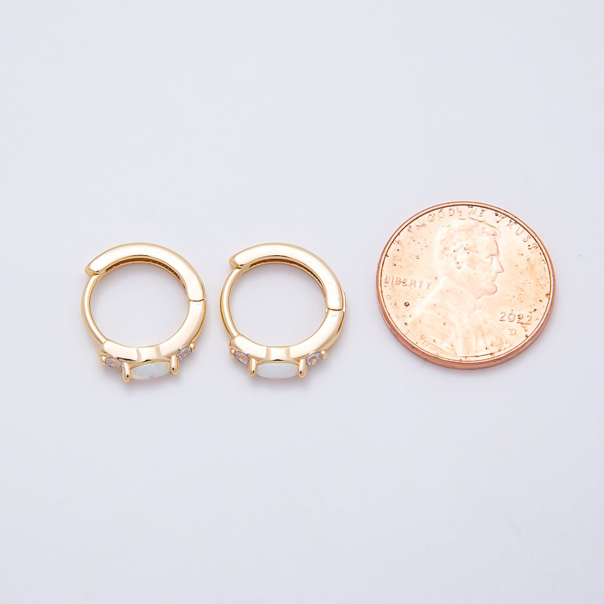 14K Gold Filled 13mm Clear CZ White Opal Cartilage Huggie