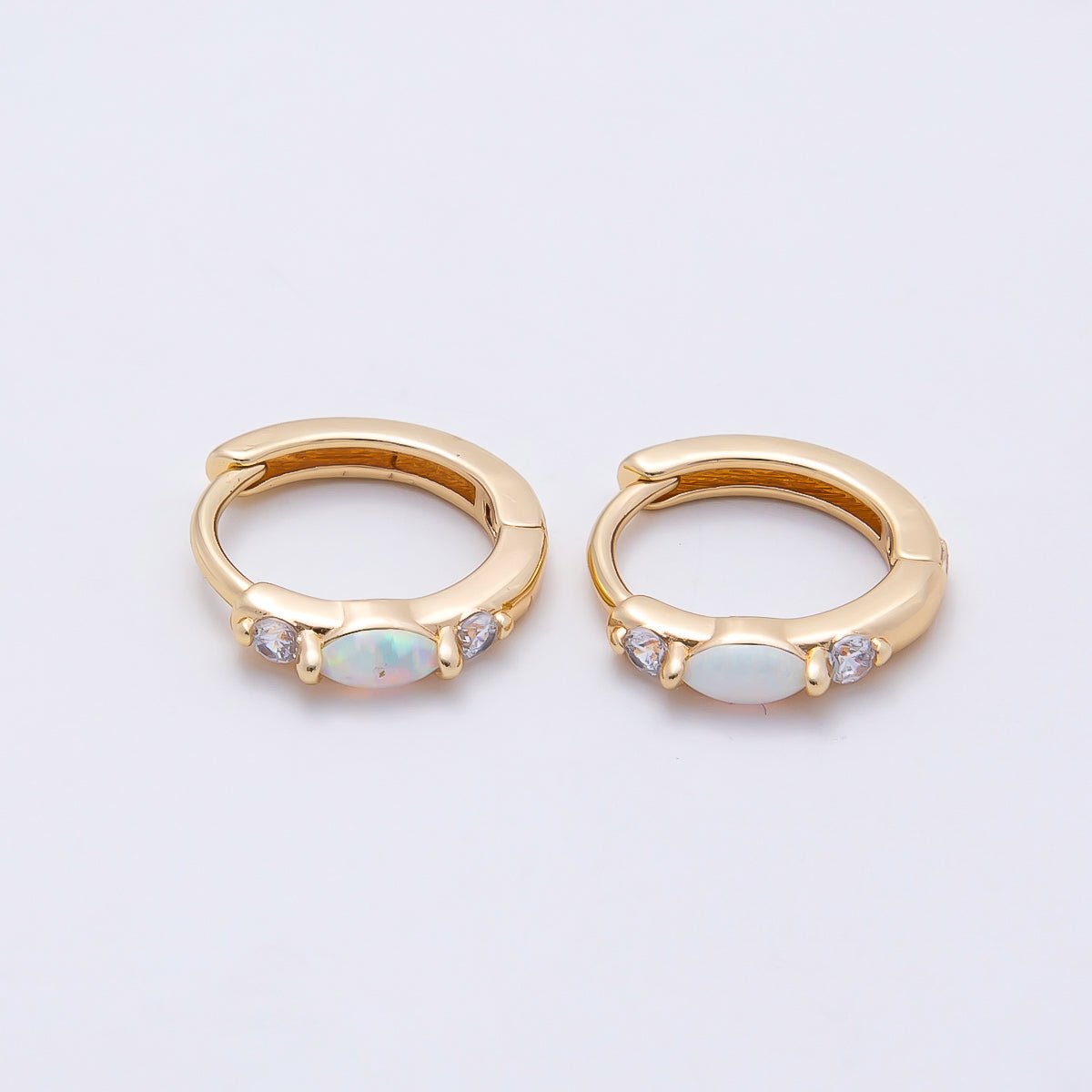 14K Gold Filled 13mm Clear CZ White Opal Cartilage Huggie
