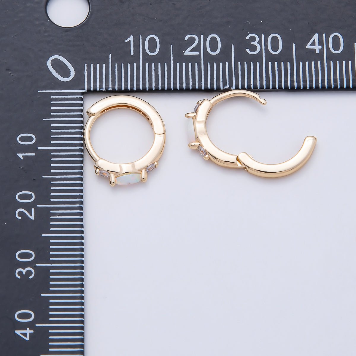 14K Gold Filled 13mm Clear CZ White Opal Cartilage Huggie