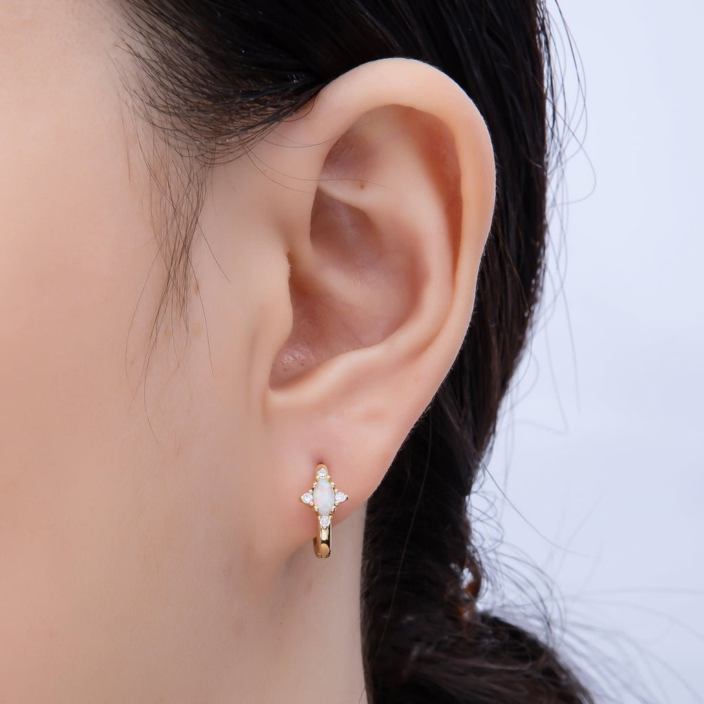 14K Gold Filled 13mm CZ White Opal Cartilage Solitaire Huggie