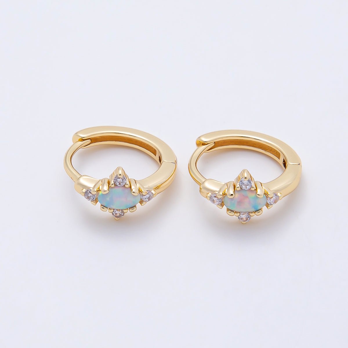 14K Gold Filled 13mm CZ White Opal Cartilage Solitaire Huggie