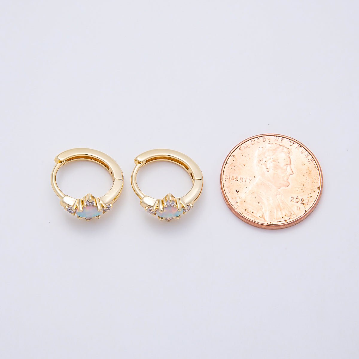 14K Gold Filled 13mm CZ White Opal Cartilage Solitaire Huggie