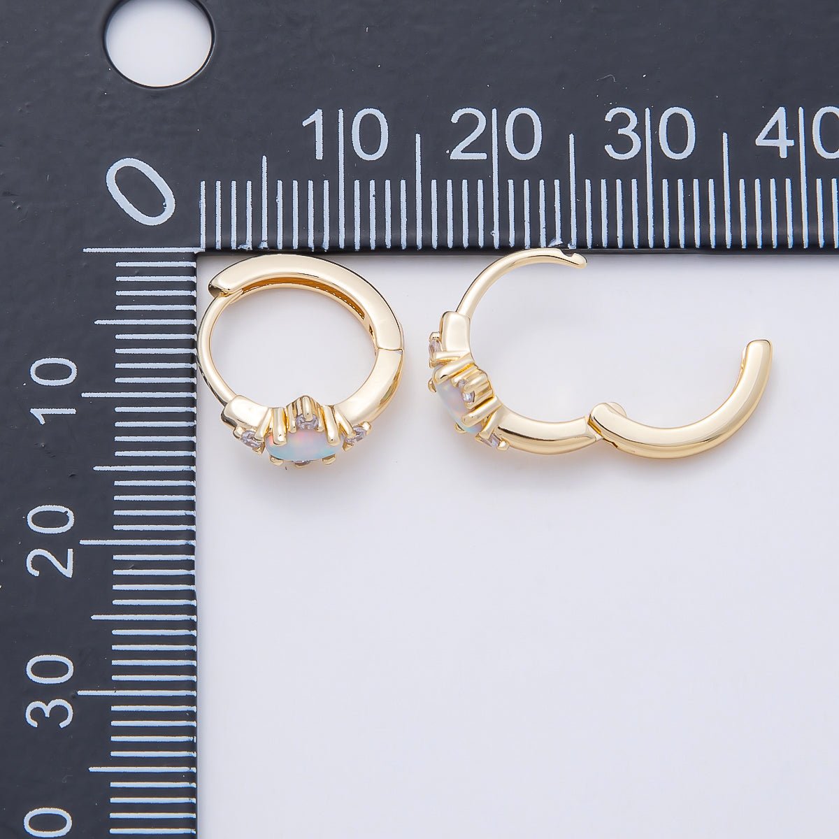 14K Gold Filled 13mm CZ White Opal Cartilage Solitaire Huggie
