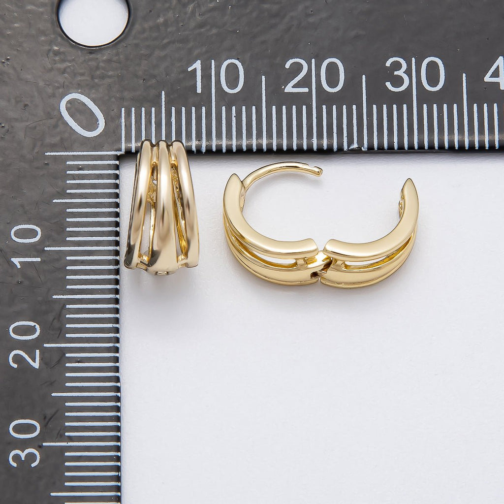 14K Gold Filled 14mm Minimalist Triple Band Cartilage Huggie Earrings