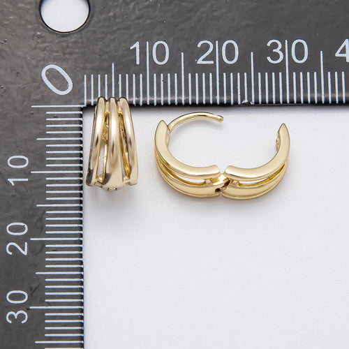 14K Gold Filled 14mm Minimalist Triple Band Cartilage Huggie Earrings