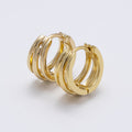14K Gold Filled 14mm Minimalist Triple Band Cartilage Huggie Earrings