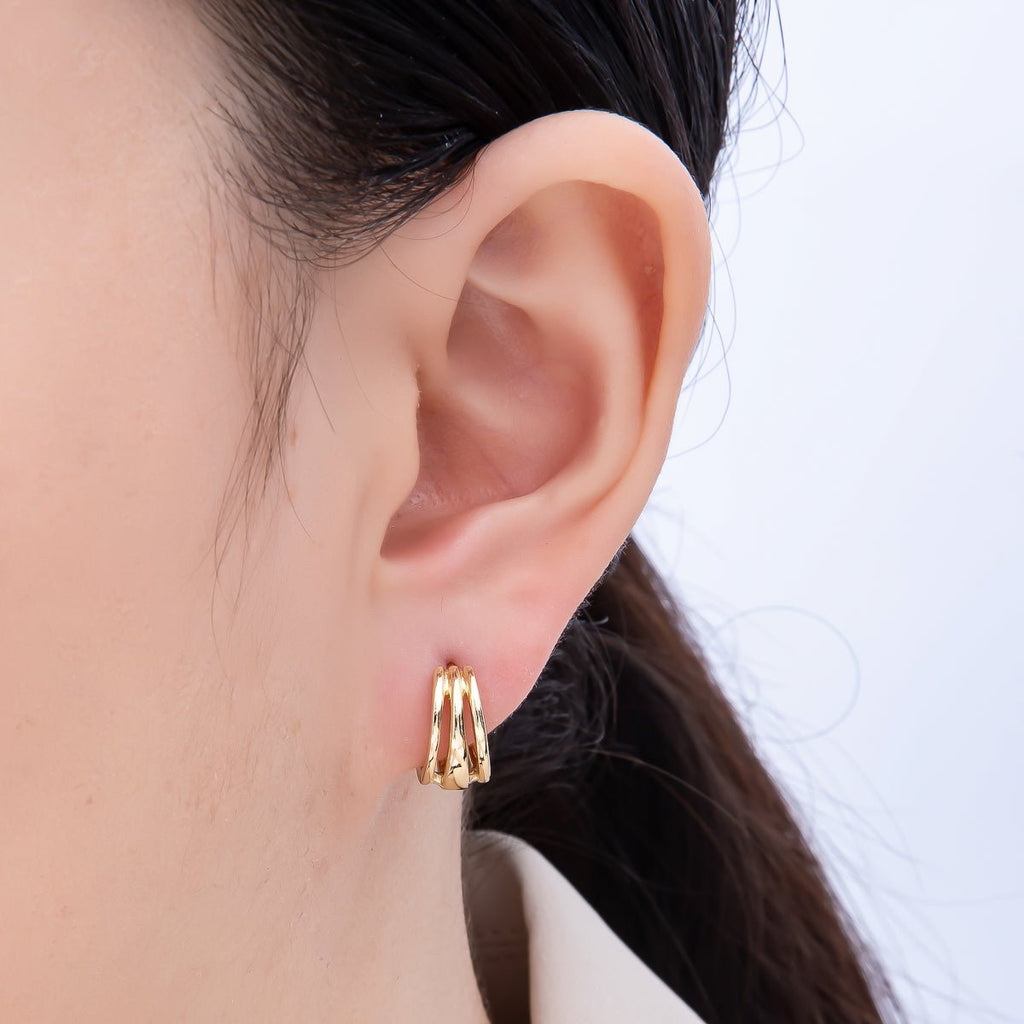 14K Gold Filled 14mm Minimalist Triple Band Cartilage Huggie Earrings
