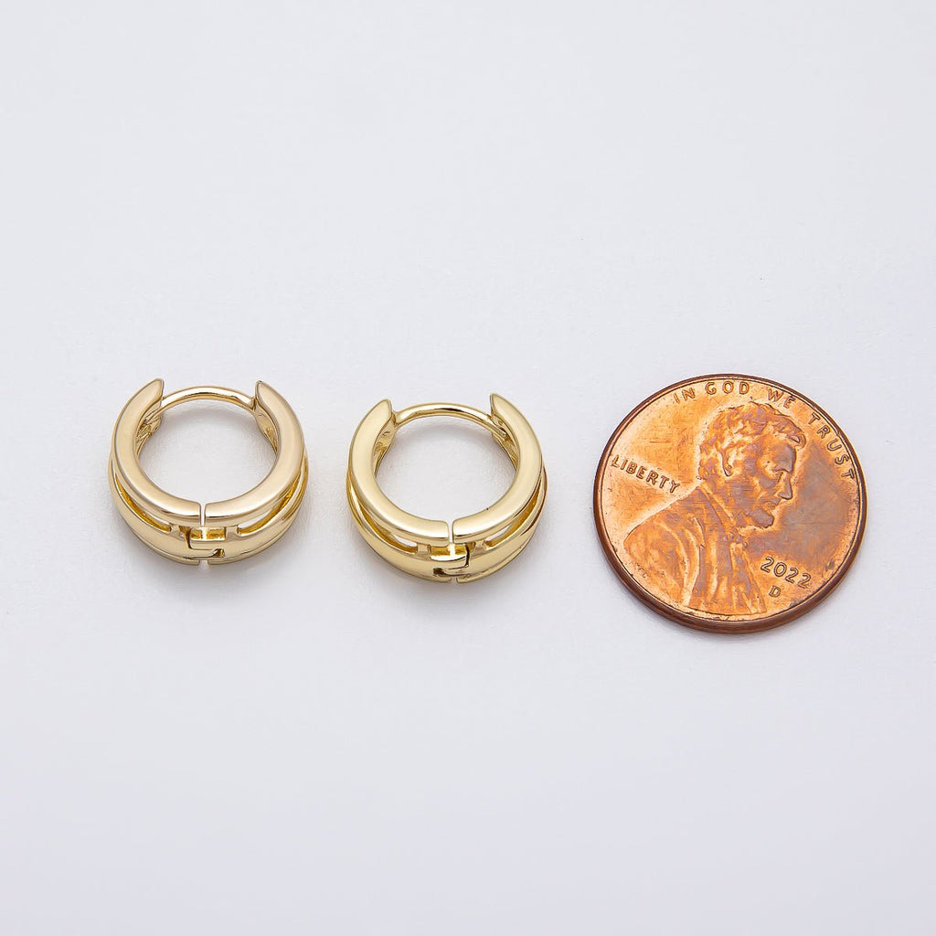 14K Gold Filled 14mm Minimalist Triple Band Cartilage Huggie Earrings