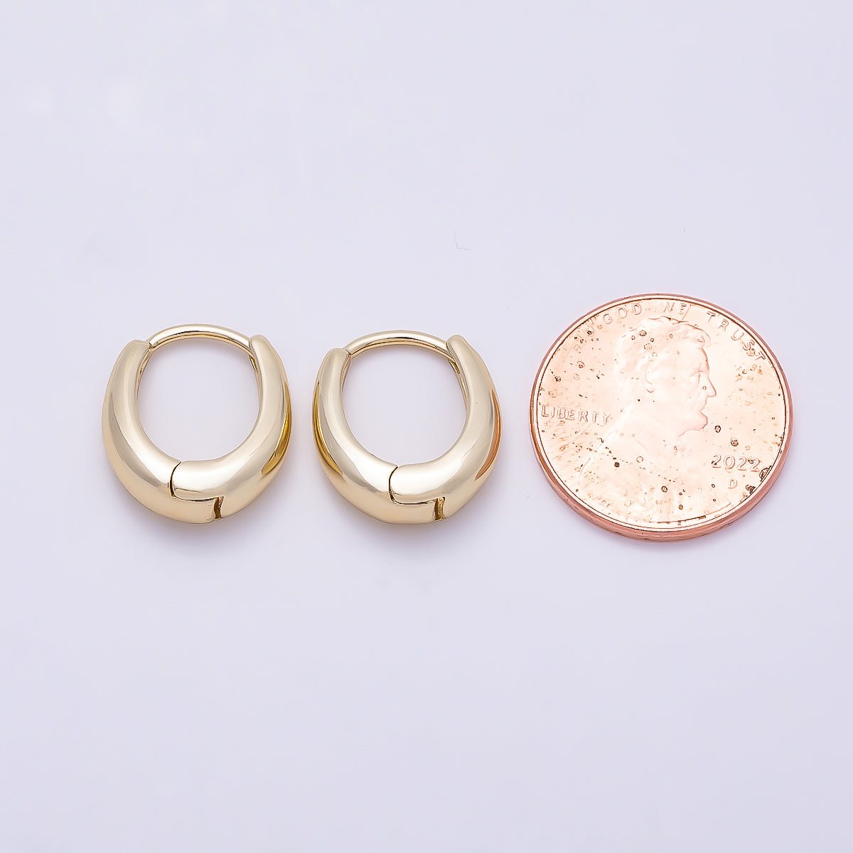 14K Gold Filled 16mm Minimalist Dome U-Shaped Oblong Hoop | Earrings-00698
