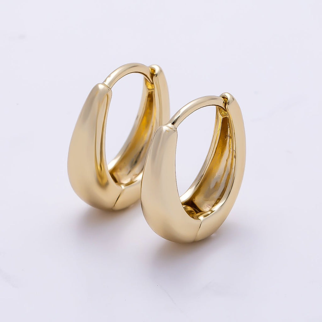 14K Gold Filled 16mm Minimalist Dome U-Shaped Oblong Hoop | Earrings-00698