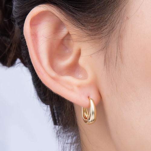 14K Gold Filled 16mm Minimalist Dome U-Shaped Oblong Hoop | Earrings-00698