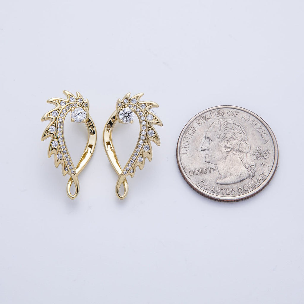 14K Gold Filled 25mm Micro Paved CZ Curved Spiked Hoop Earrings Set