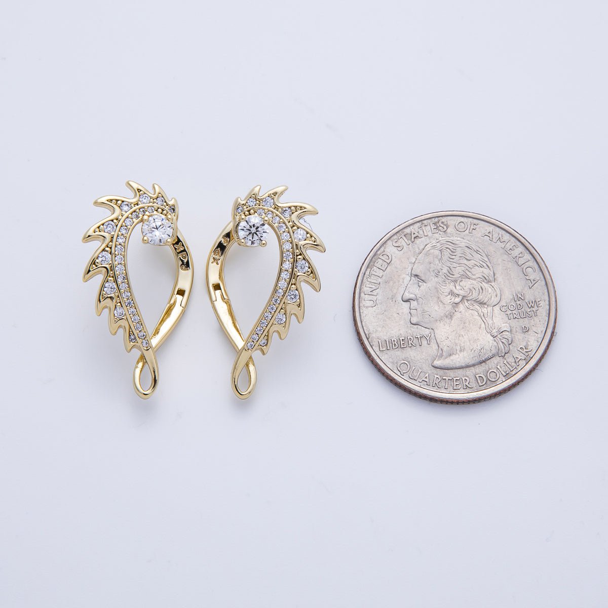 14K Gold Filled 25mm Micro Paved CZ Curved Spiked Hoop Earrings Set
