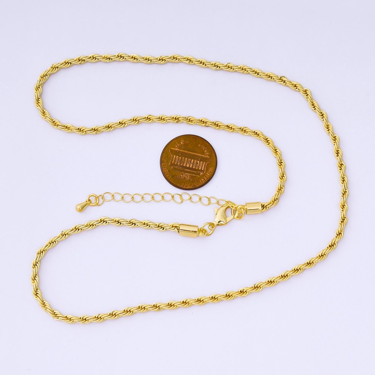 14K Gold Filled 3mm Rope Chain 18.5 Inch Necklace w. Extender
