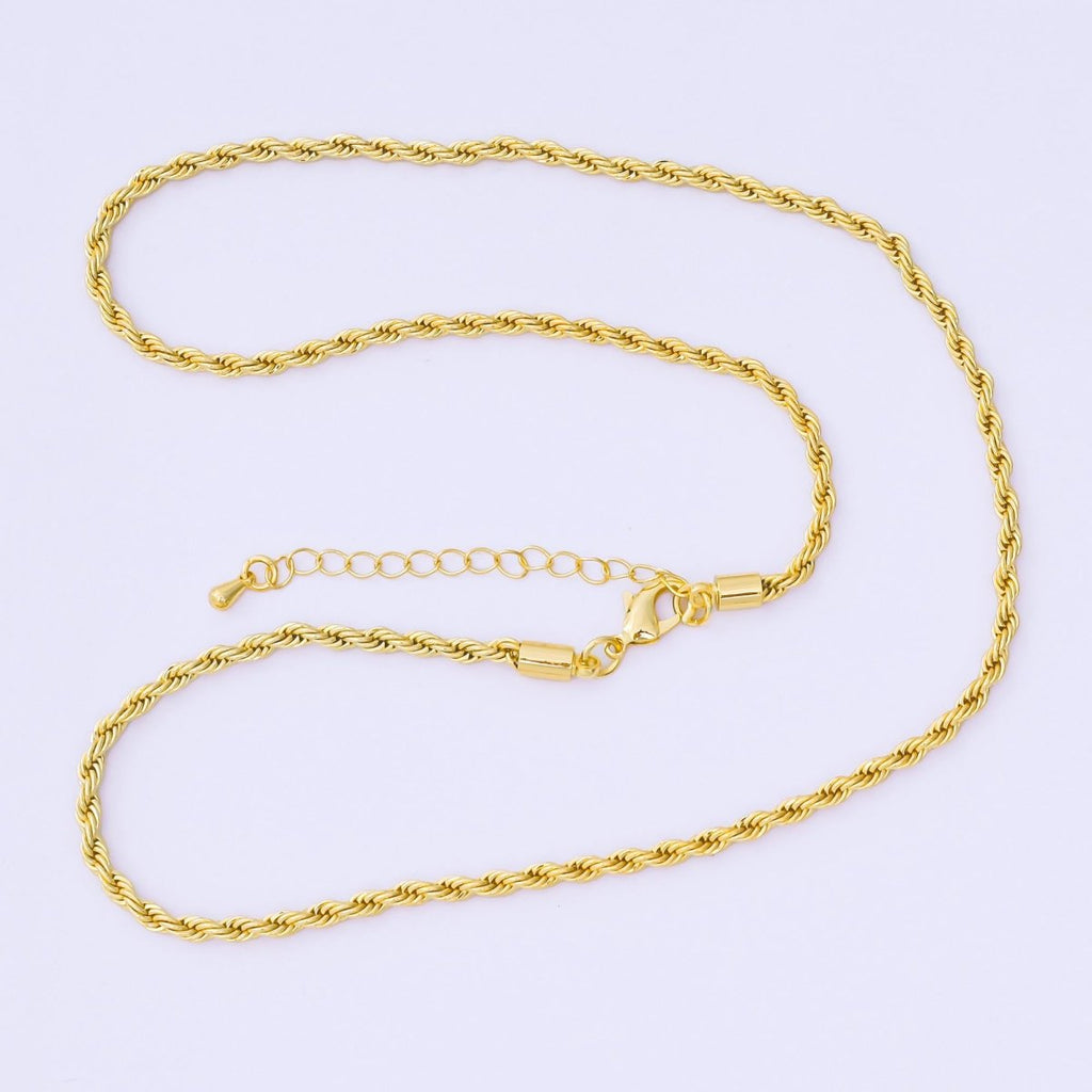 14K Gold Filled 3mm Rope Chain 18.5 Inch Necklace w. Extender
