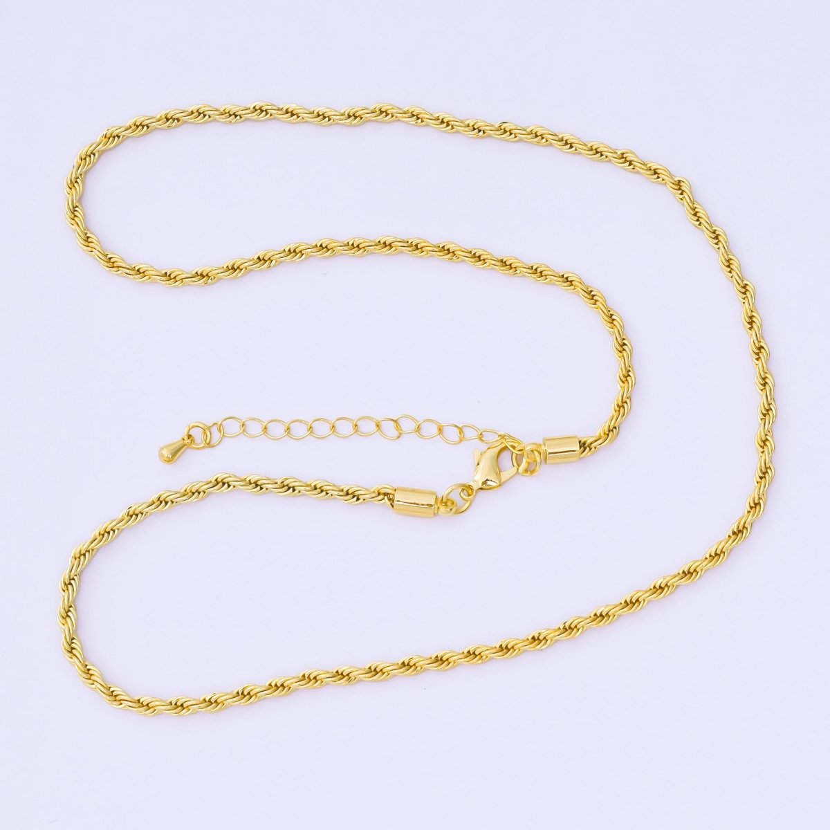 14K Gold Filled 3mm Rope Chain 18.5 Inch Necklace w. Extender
