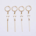 14K Gold Filled 60mm Iridescent AB, Clear CZ Religious Cross Bar Drop Huggie Earrings