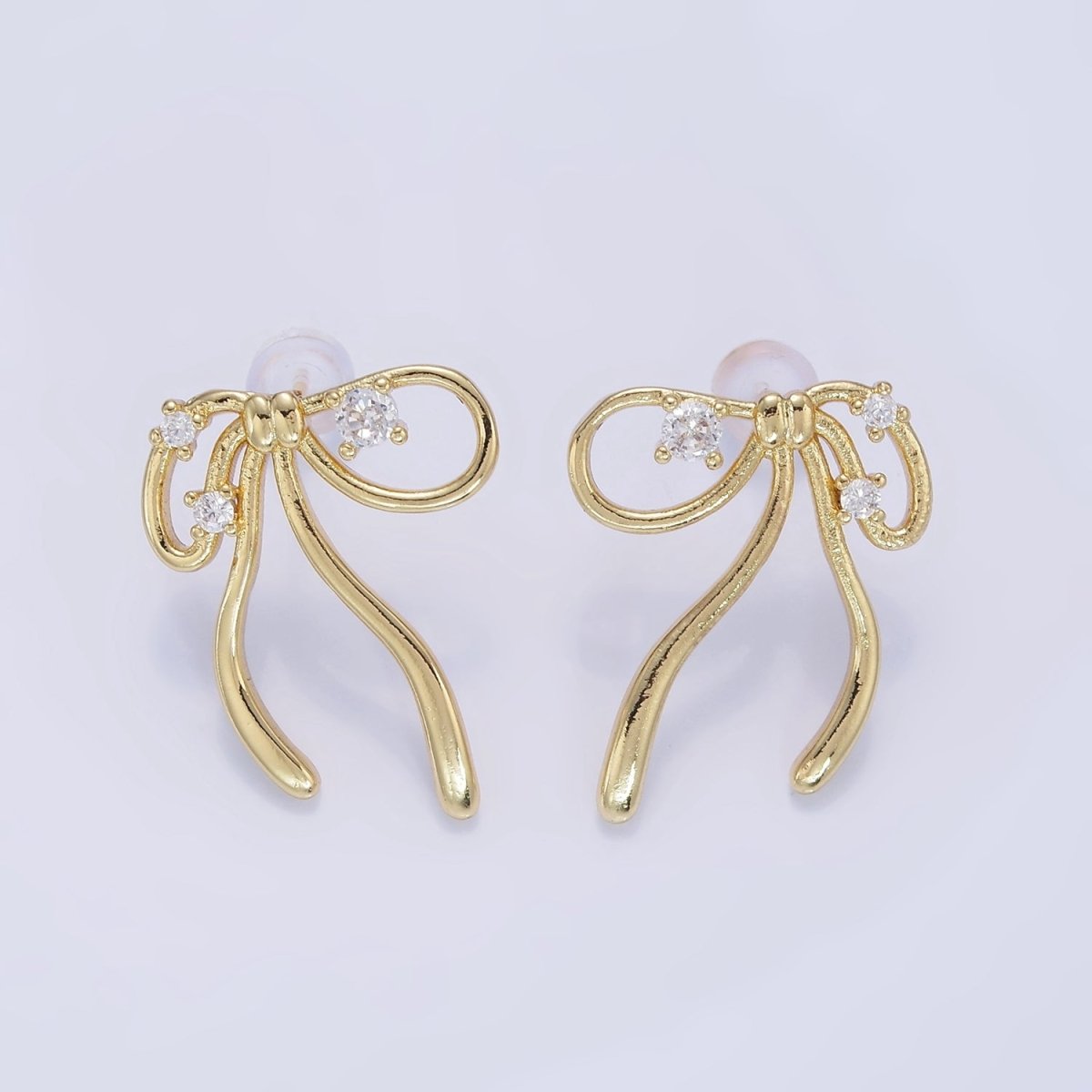 14K Gold Filled CZ Coquette Ribbon Tied Bow Stud Earrings