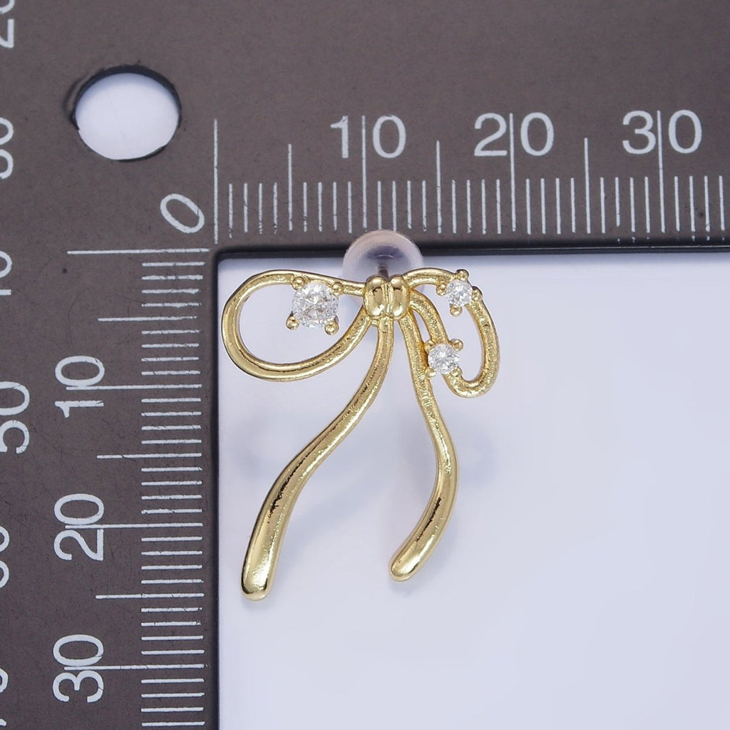 14K Gold Filled CZ Coquette Ribbon Tied Bow Stud Earrings