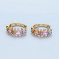 14K Gold Filled Multicolor Baguette Dotted CZ Huggie Earrings