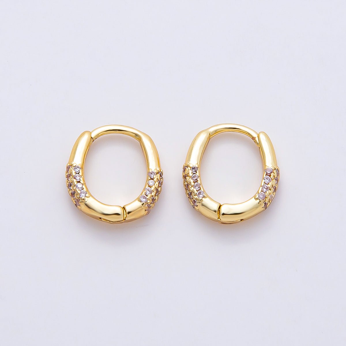 16K Gold Filled 10mm Micro Paved CZ Oval Cartilage Huggie Earrings