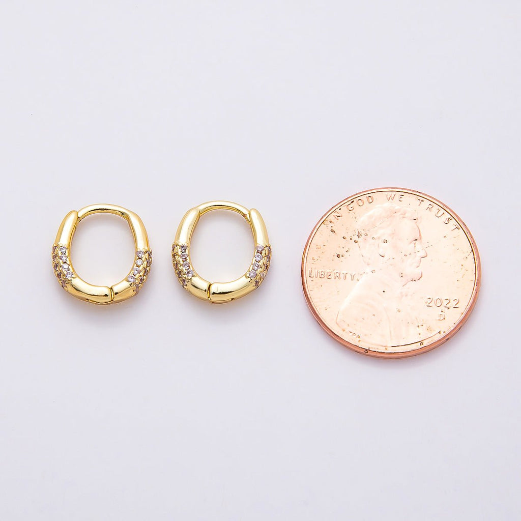 16K Gold Filled 10mm Micro Paved CZ Oval Cartilage Huggie Earrings