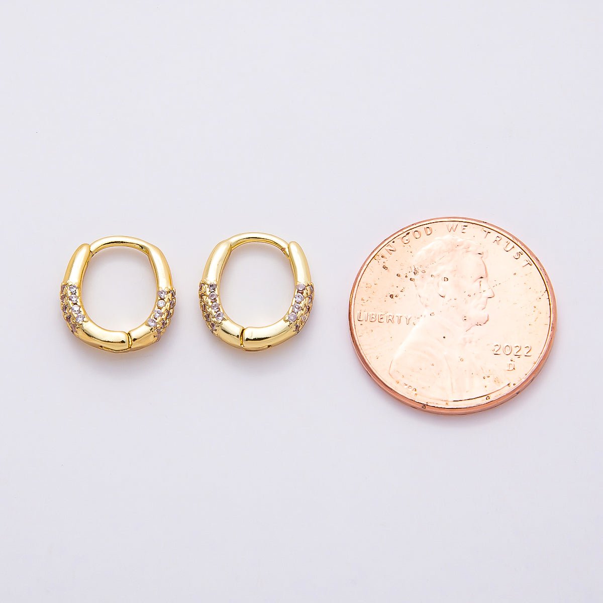 16K Gold Filled 10mm Micro Paved CZ Oval Cartilage Huggie Earrings