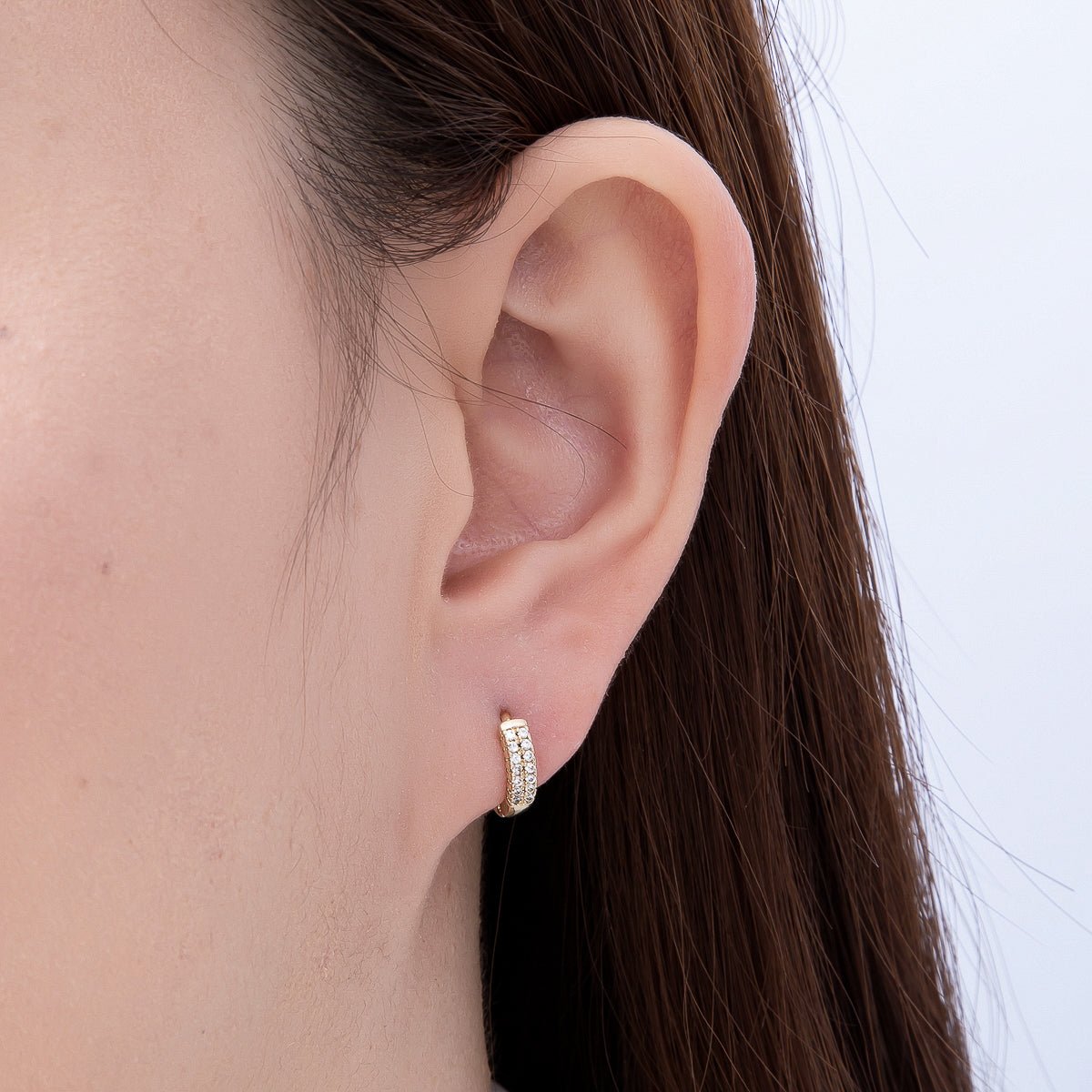 16K Gold Filled 12mm Micro Paved CZ Double Lined Cartilage Huggie