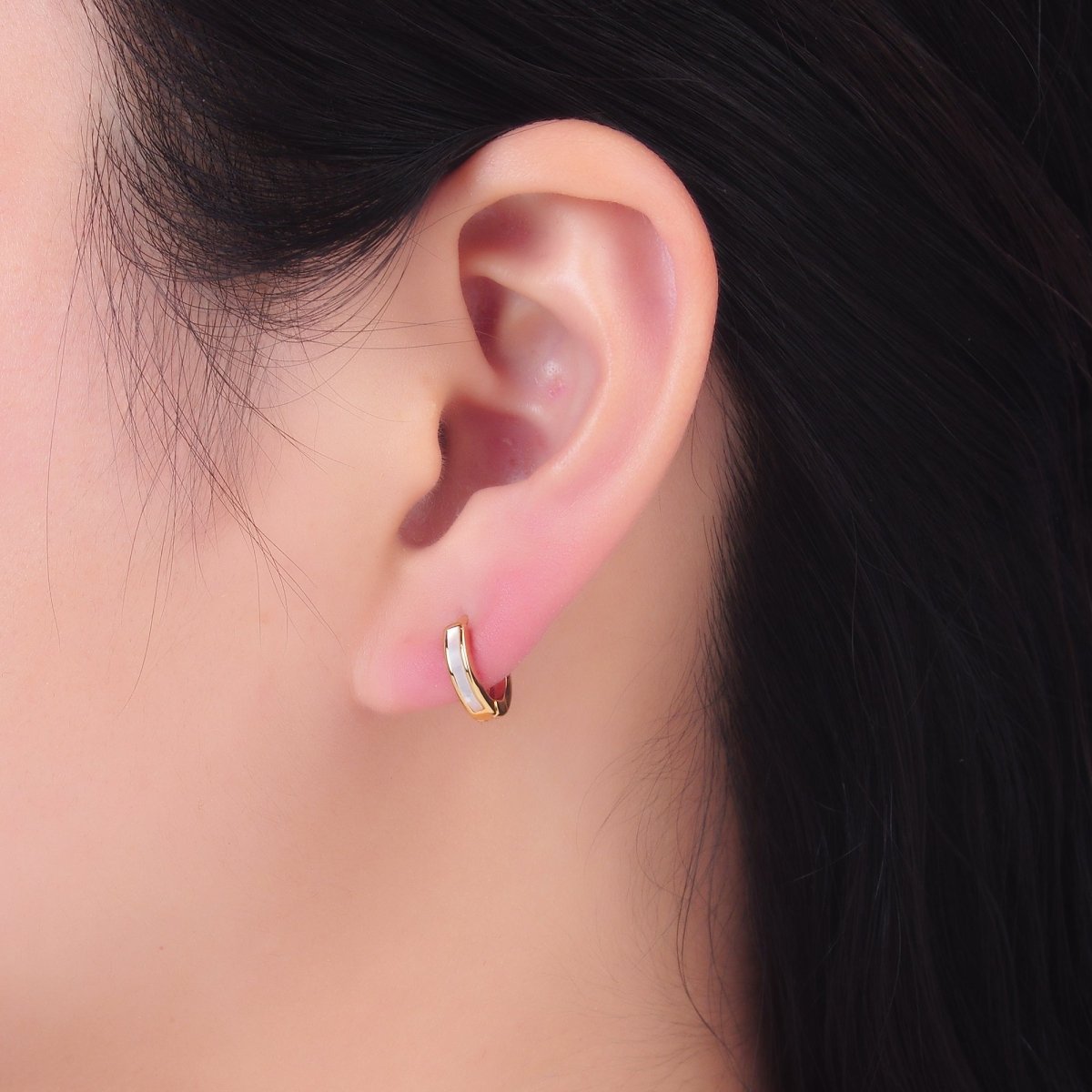 16K Gold Filled 12mm Shell Pearl Lined Cartilage Huggie Earrings