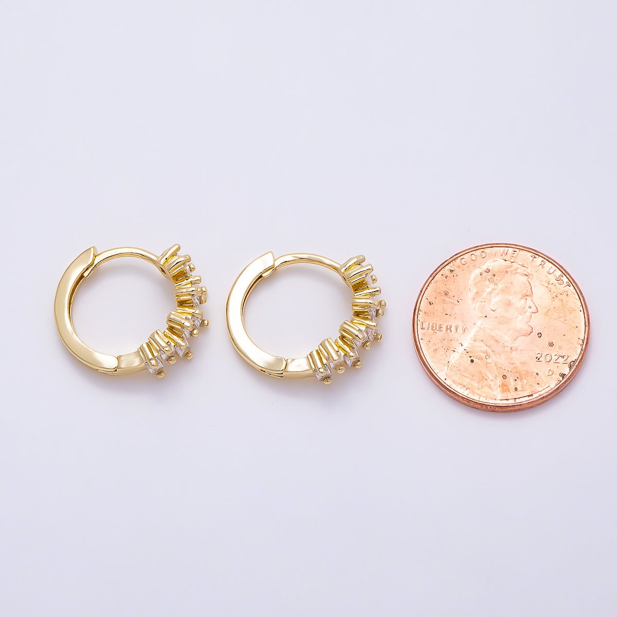 16K Gold Filled 14mm Clear CZ Baguette Cartilage Huggie