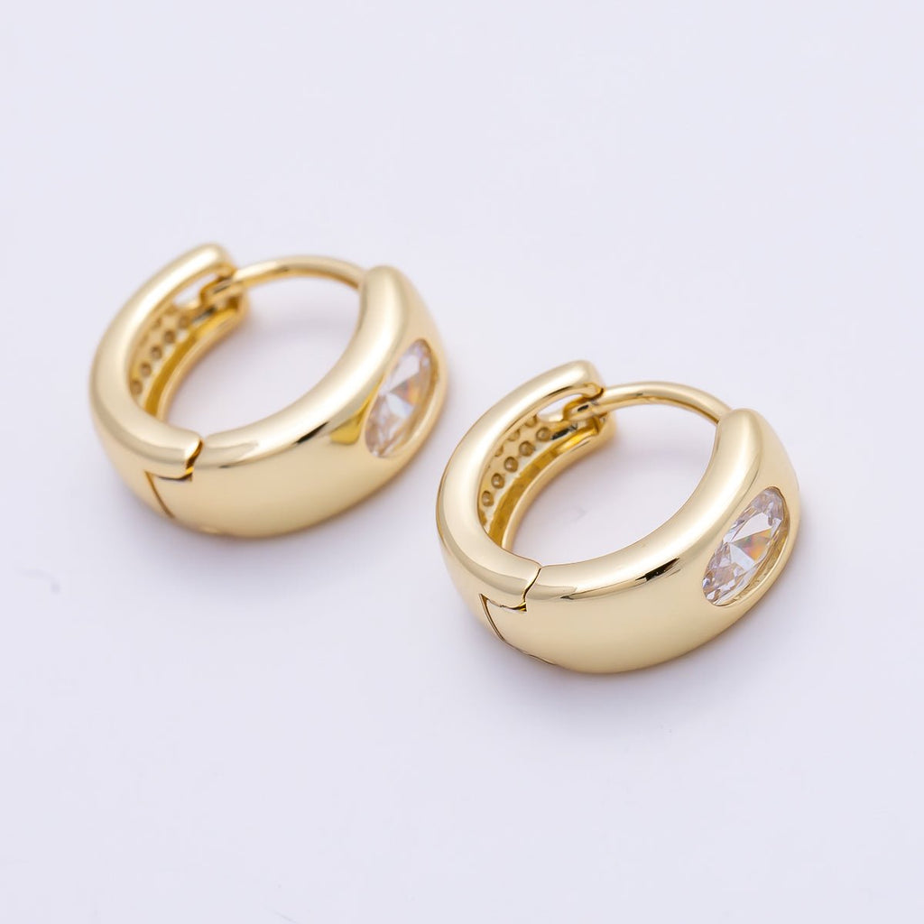 16K Gold Filled 14mm Clear Oval CZ Minimalist Dome Oblong Huggie