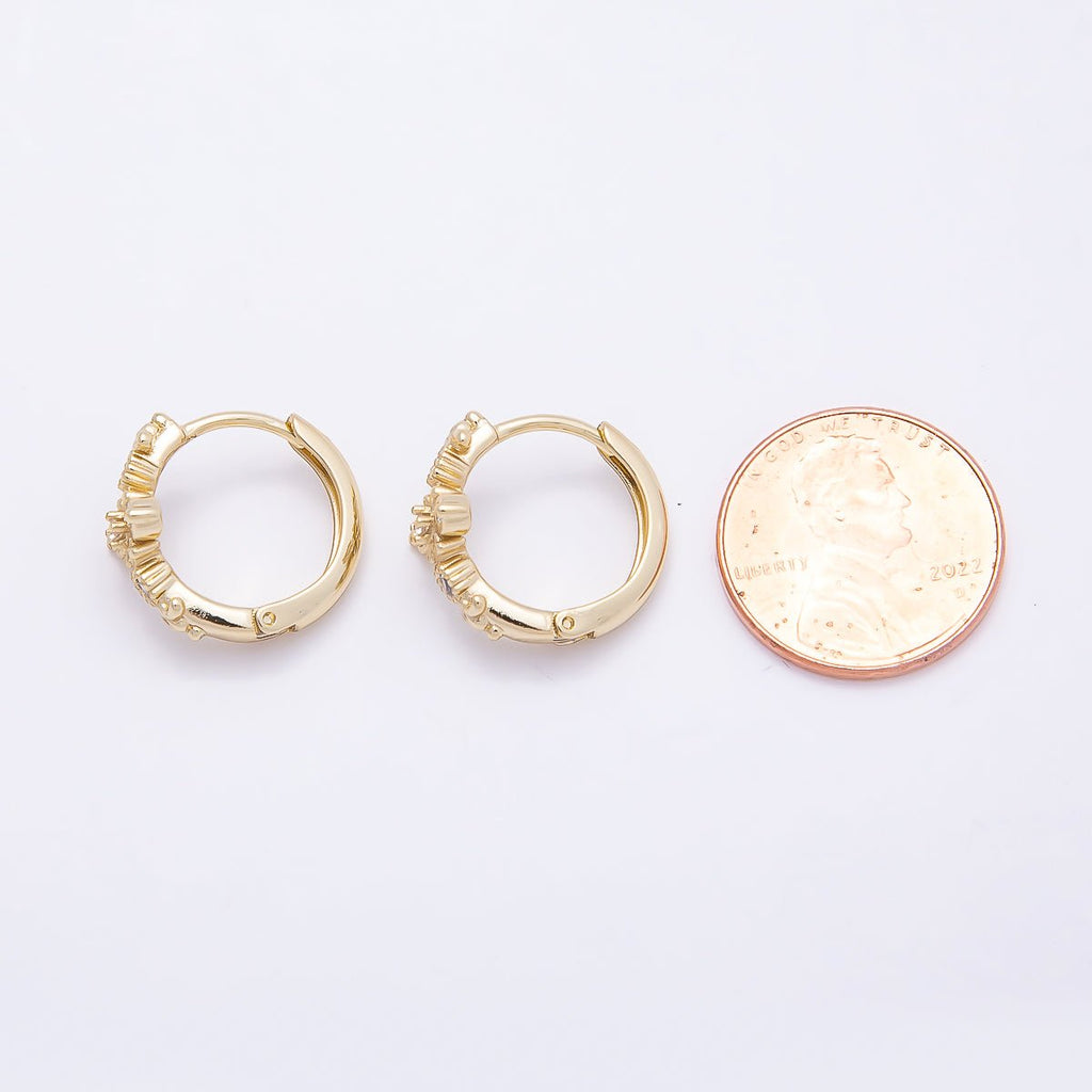 16K Gold Filled 17mm Clear CZ Religious Passion Cross Huggie Earrings