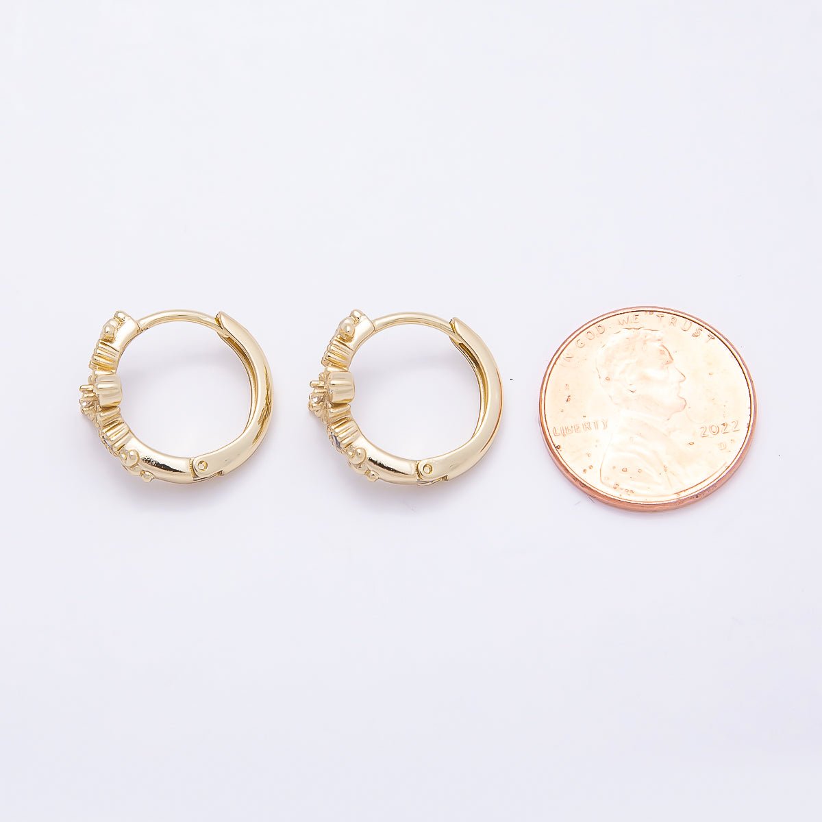 16K Gold Filled 17mm Clear CZ Religious Passion Cross Huggie Earrings