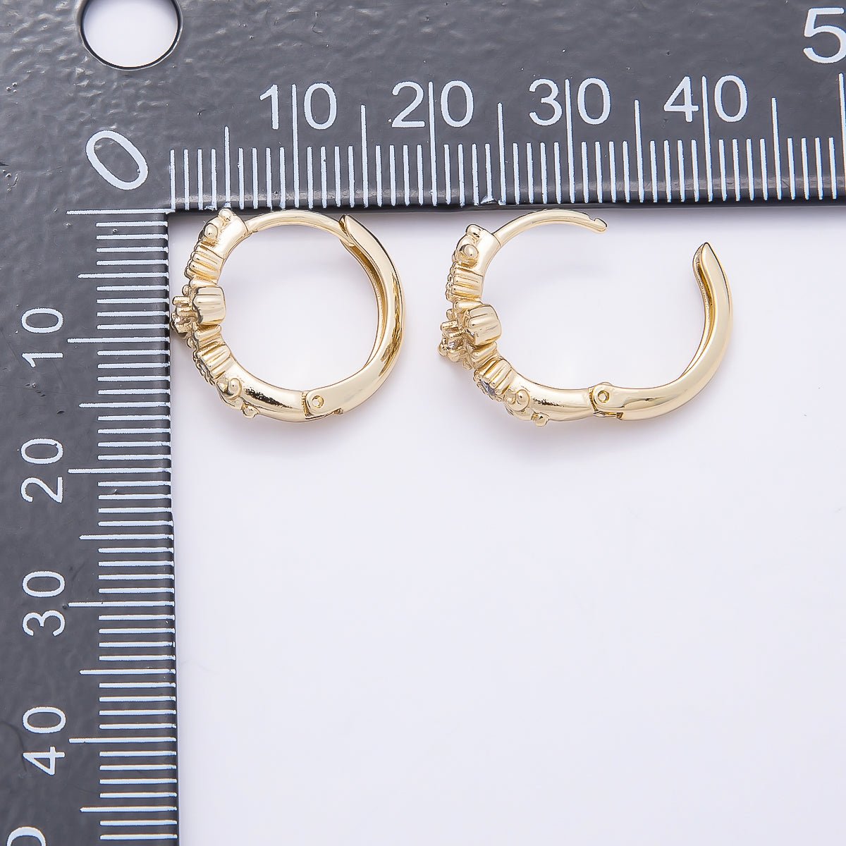 16K Gold Filled 17mm Clear CZ Religious Passion Cross Huggie Earrings
