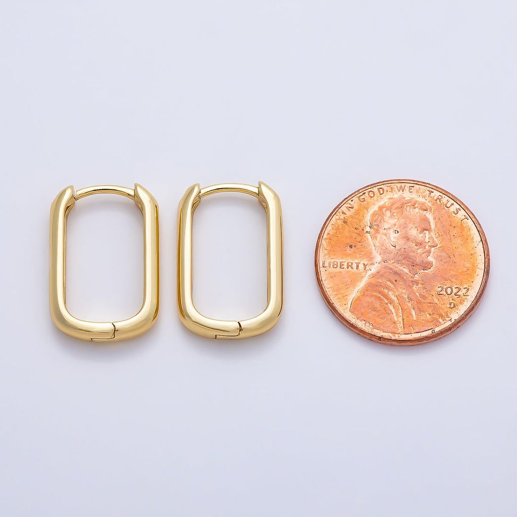 16K Gold Filled 18mm Minimalist Oblong Rectangle Hoop