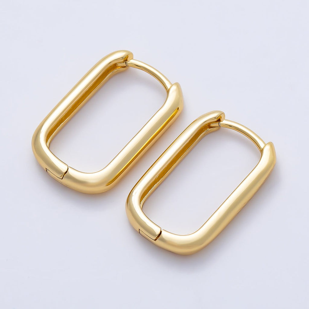 16K Gold Filled 18mm Minimalist Oblong Rectangle Hoop