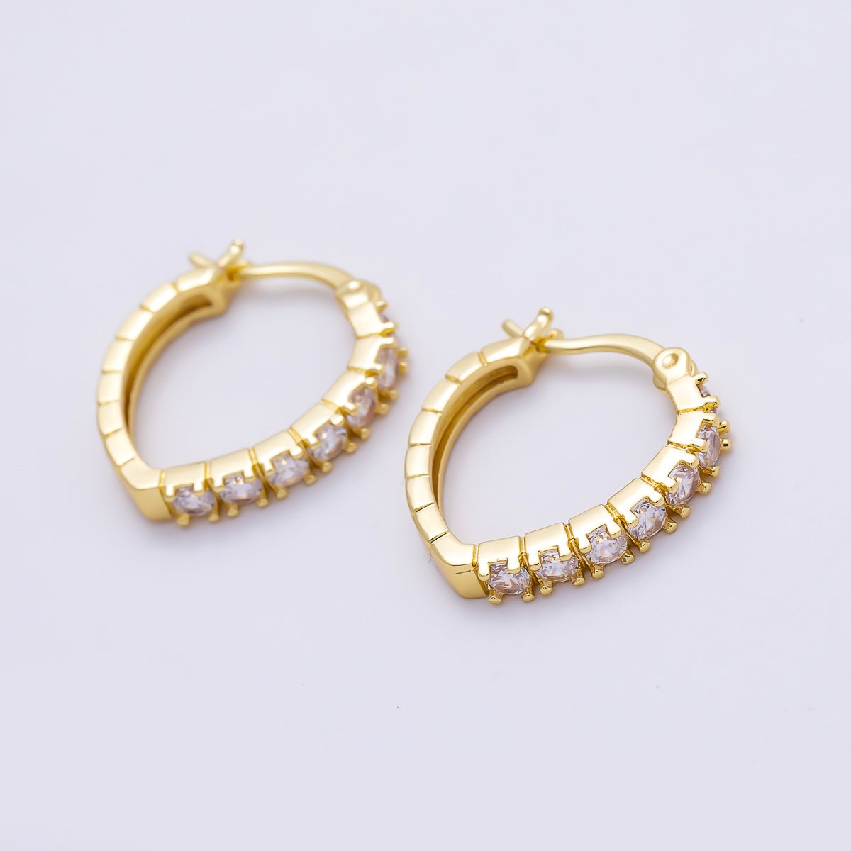16K Gold Filled 19mm Micro Paved CZ V-Shape Latch Hoop