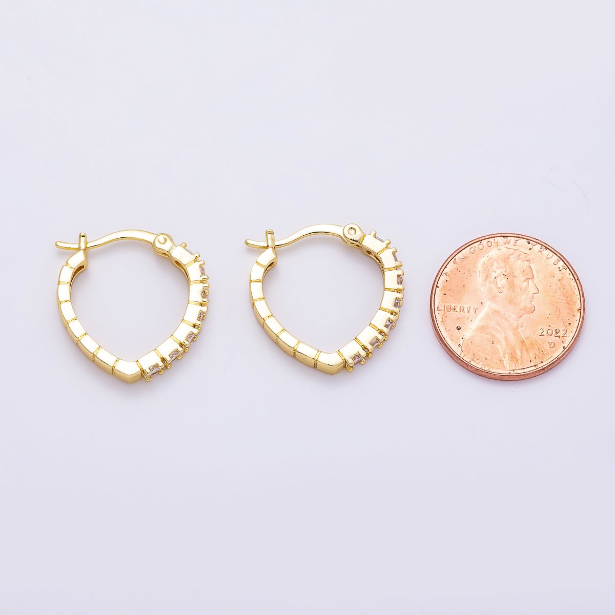 16K Gold Filled 19mm Micro Paved CZ V-Shape Latch Hoop