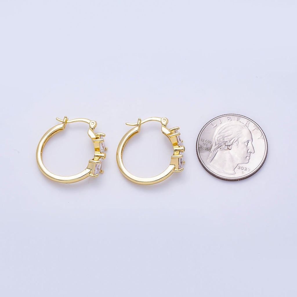 16K Gold Filled 24mm Clear Rhombus CZ Double Latch Hoop