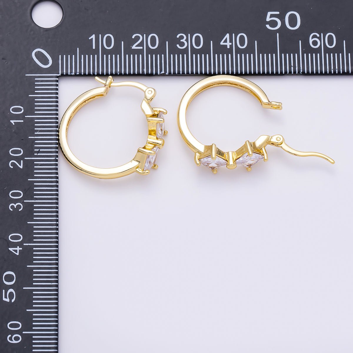 16K Gold Filled 24mm Clear Rhombus CZ Double Latch Hoop
