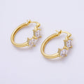 16K Gold Filled 24mm Clear Rhombus CZ Double Latch Hoop