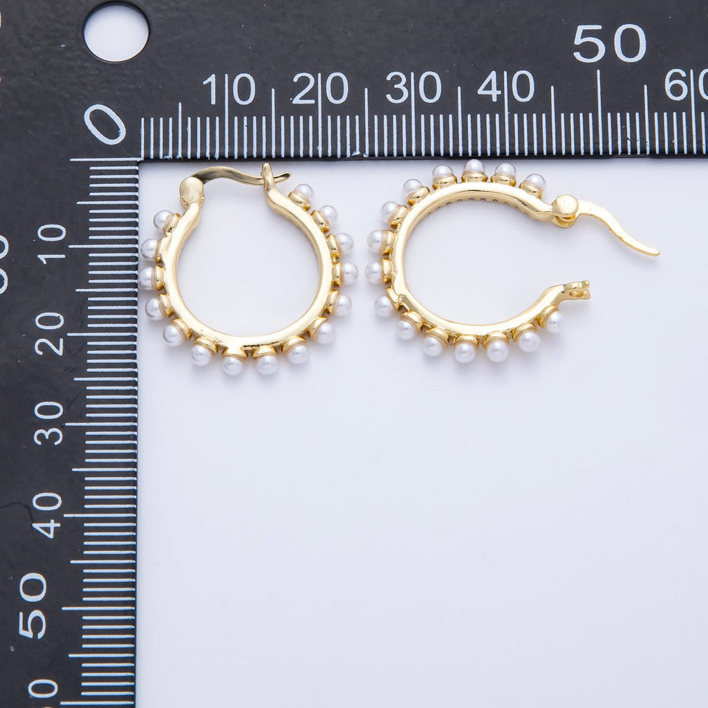 16K Gold Filled 24mm Shell Pearl Micro Paved CZ Latch Hoop