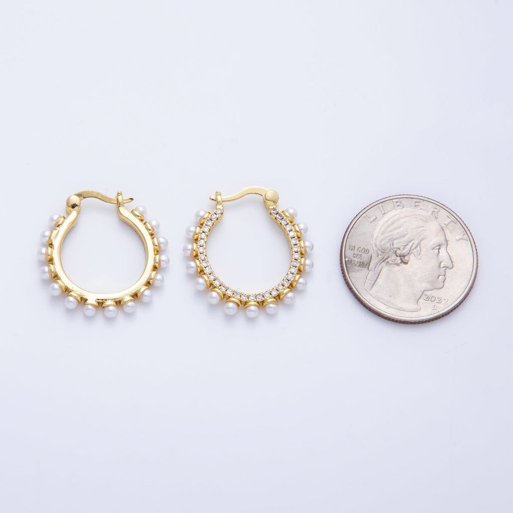 16K Gold Filled 24mm Shell Pearl Micro Paved CZ Latch Hoop
