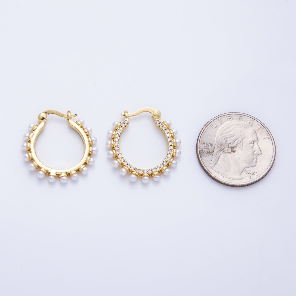 16K Gold Filled 24mm Shell Pearl Micro Paved CZ Latch Hoop