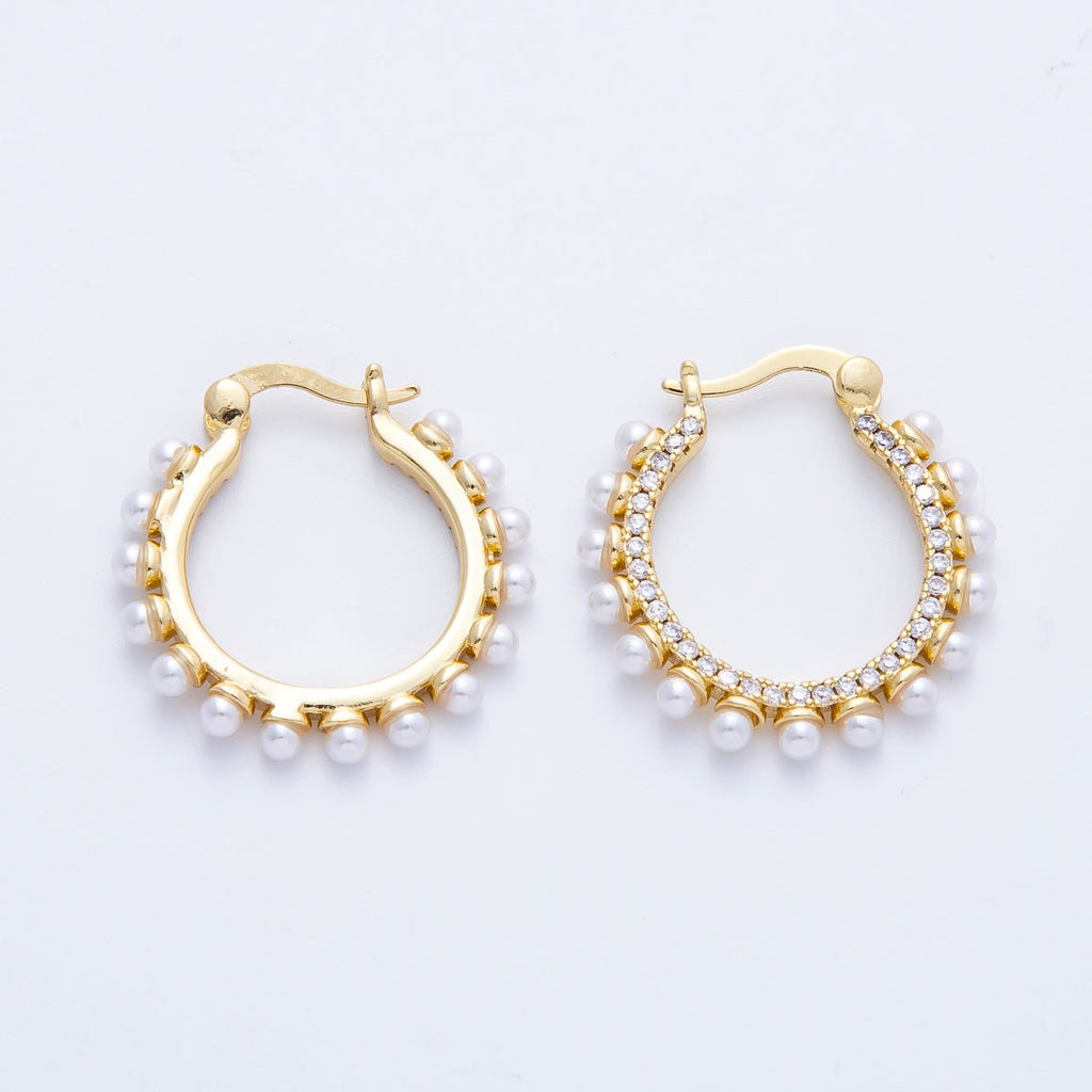 16K Gold Filled 24mm Shell Pearl Micro Paved CZ Latch Hoop