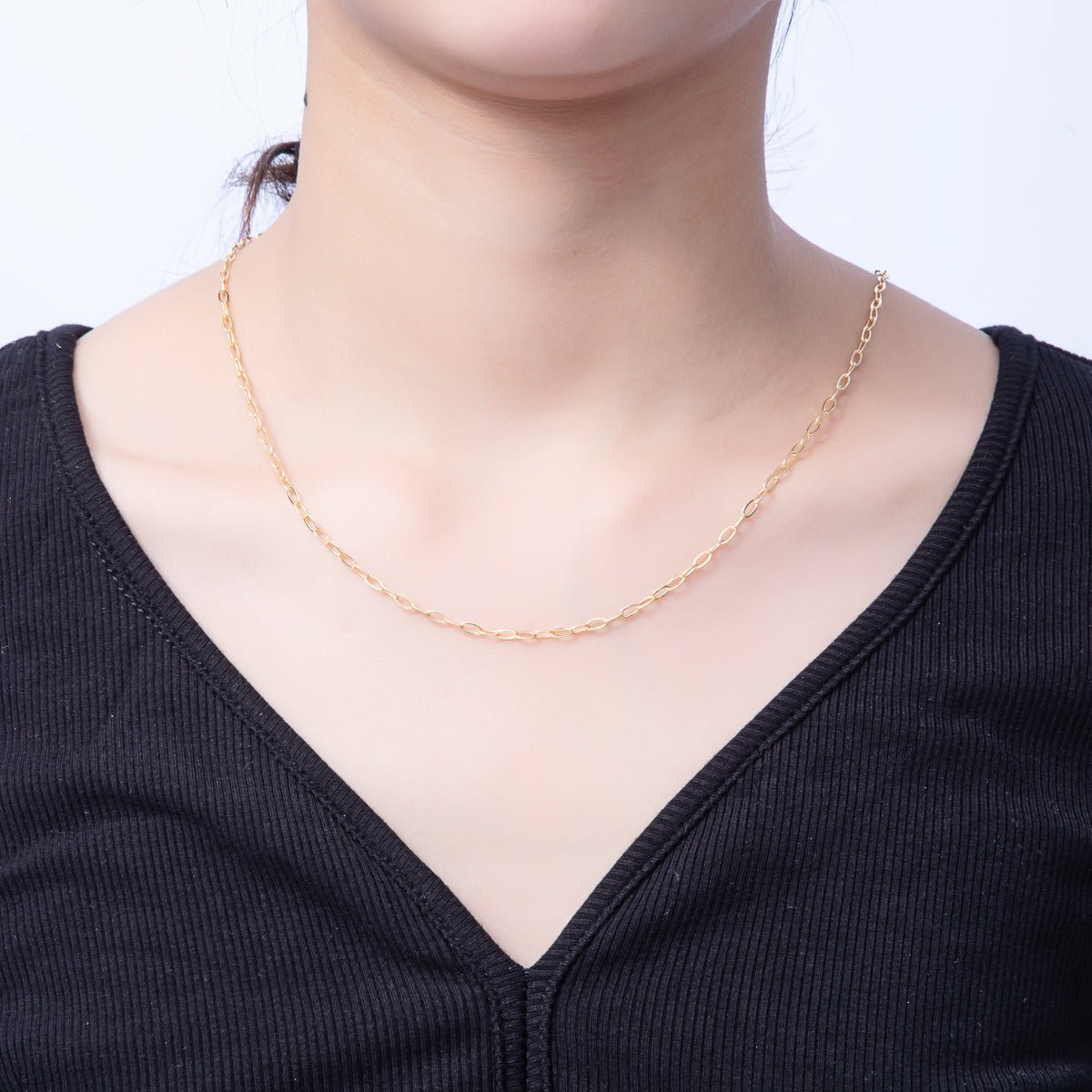 16K Gold Filled 2.5mm Minimalist Paperclip Chain 18 Inch, 20 Inch Necklace w. Extender