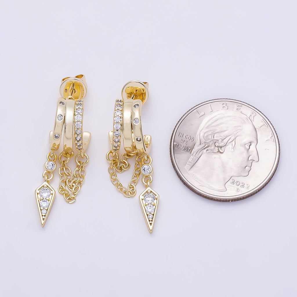 16K Gold Filled 29mm Clear Micro Paved CZ Spiked Chain Drop C-Shaped Hoop