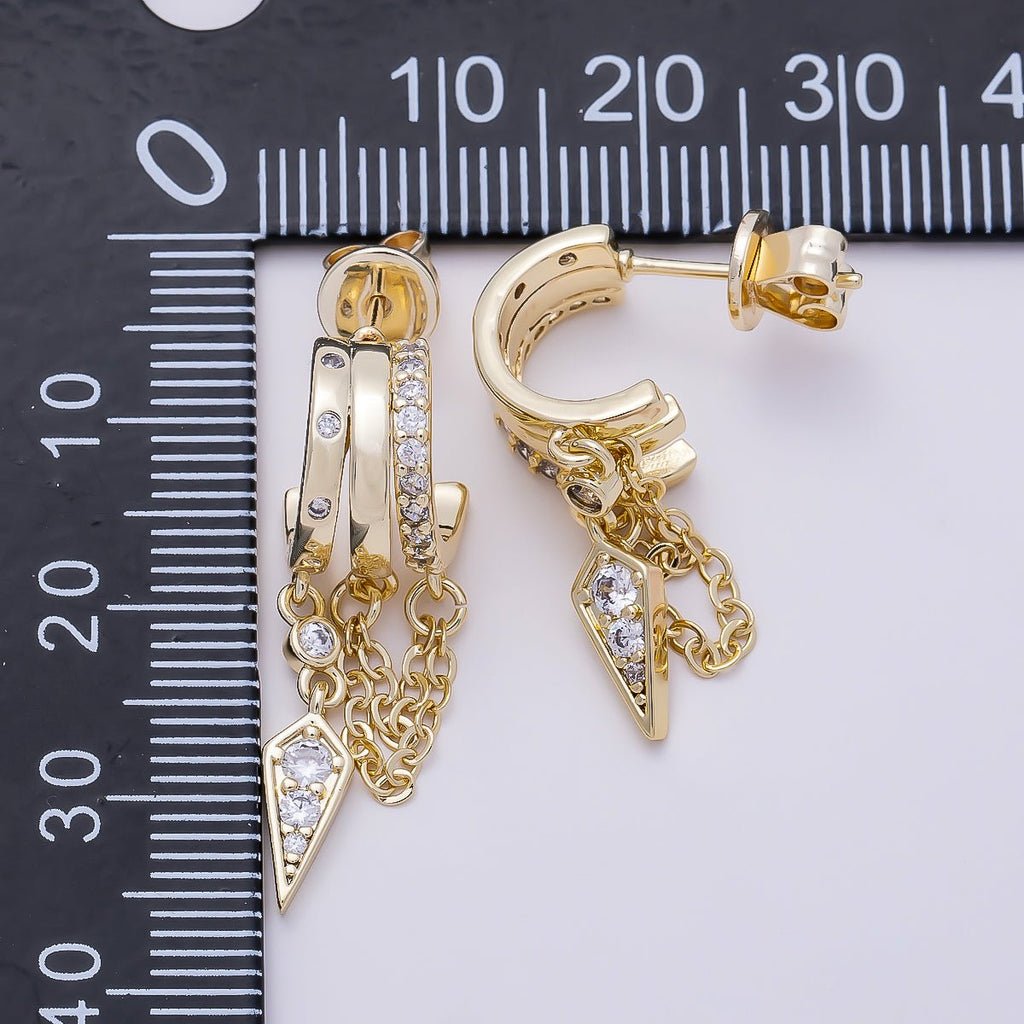 16K Gold Filled 29mm Clear Micro Paved CZ Spiked Chain Drop C-Shaped Hoop